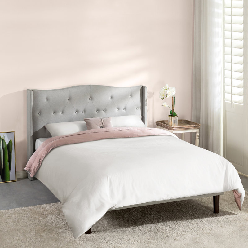 Amabel Tufted Upholstered Platform Bed Light Grey Mellow Size Queen